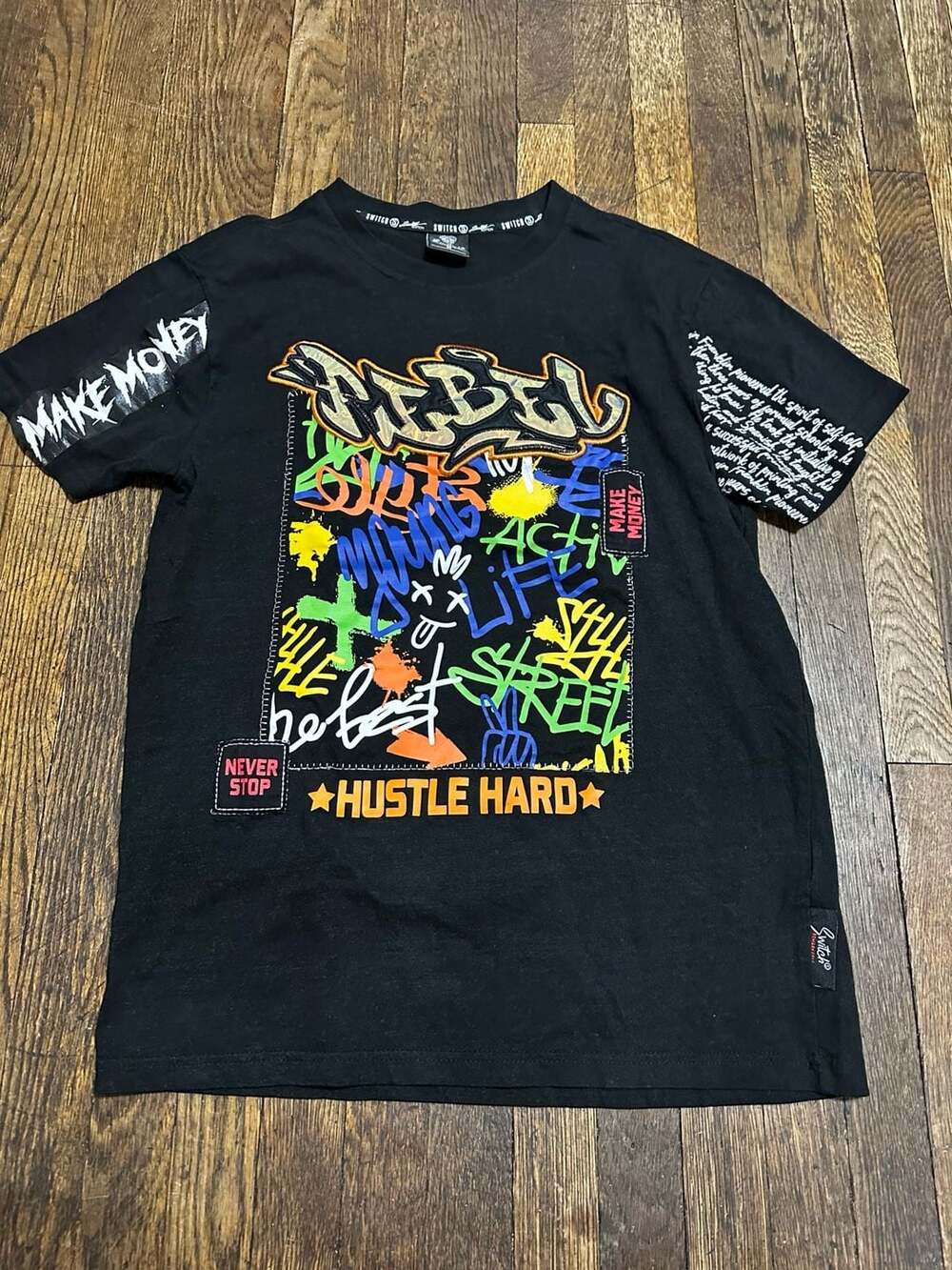 Switch Remarkable Hustle Hard Graphic T-Shirt Black Graffiti Size M